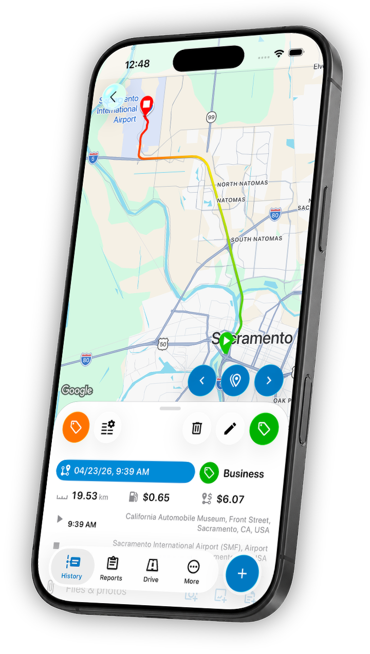 Trip details and mileage evidence screenshot