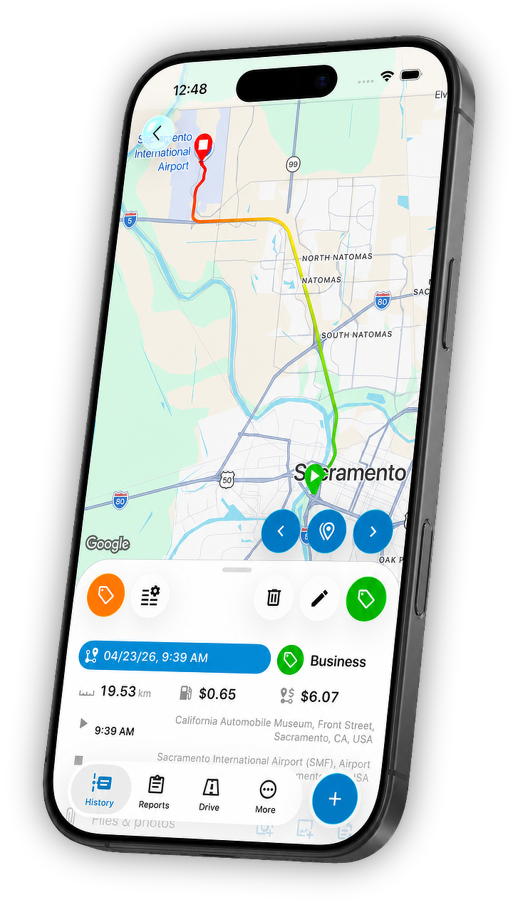 Trip details and mileage evidence screenshot