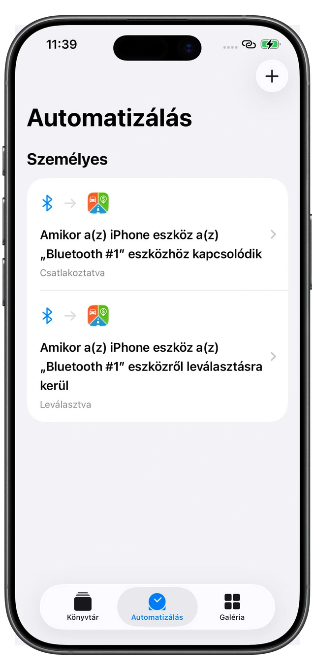 Két Apple Parancsok-automatizálás a Motologhoz: Csatlakoztatva az autó Bluetooth-kapcsolatakor, Leválasztva a kapcsolat megszűnésekor.