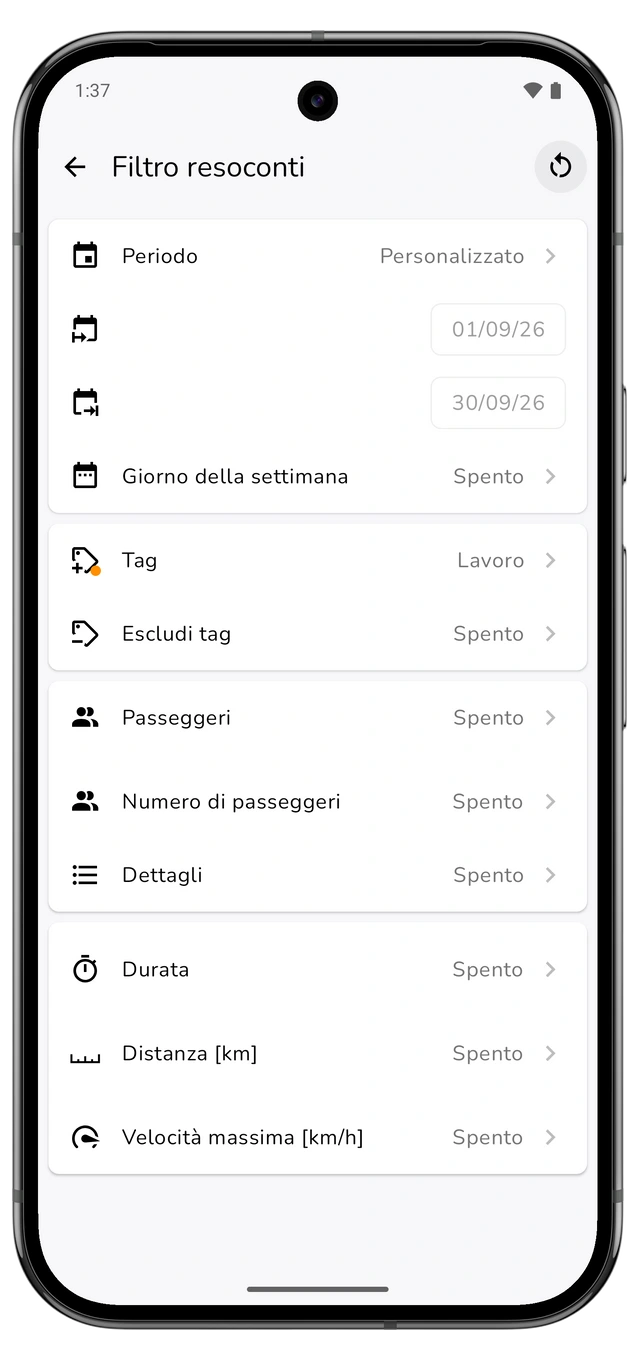 Filtro resoconti con il mese di calendario precedente e il tag di lavoro. (Android)